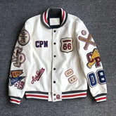 Men's Winter Baseball Jacket in Retro Trend Leather with Embroidery - Himpall